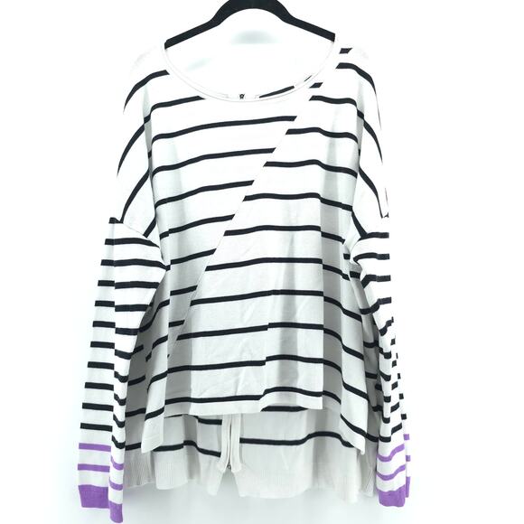 Lane Bryant Asymmetrical Black and Cream Striped Sweater Purple Cuffs| 22/24 - Picture 2 of 9